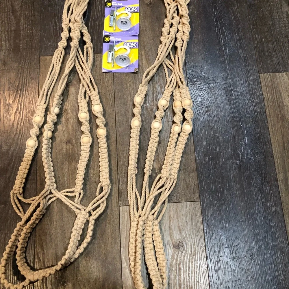 Macrame Plant Hanger Indoor/ Outdoor Set of 2 Ivory 35 inch